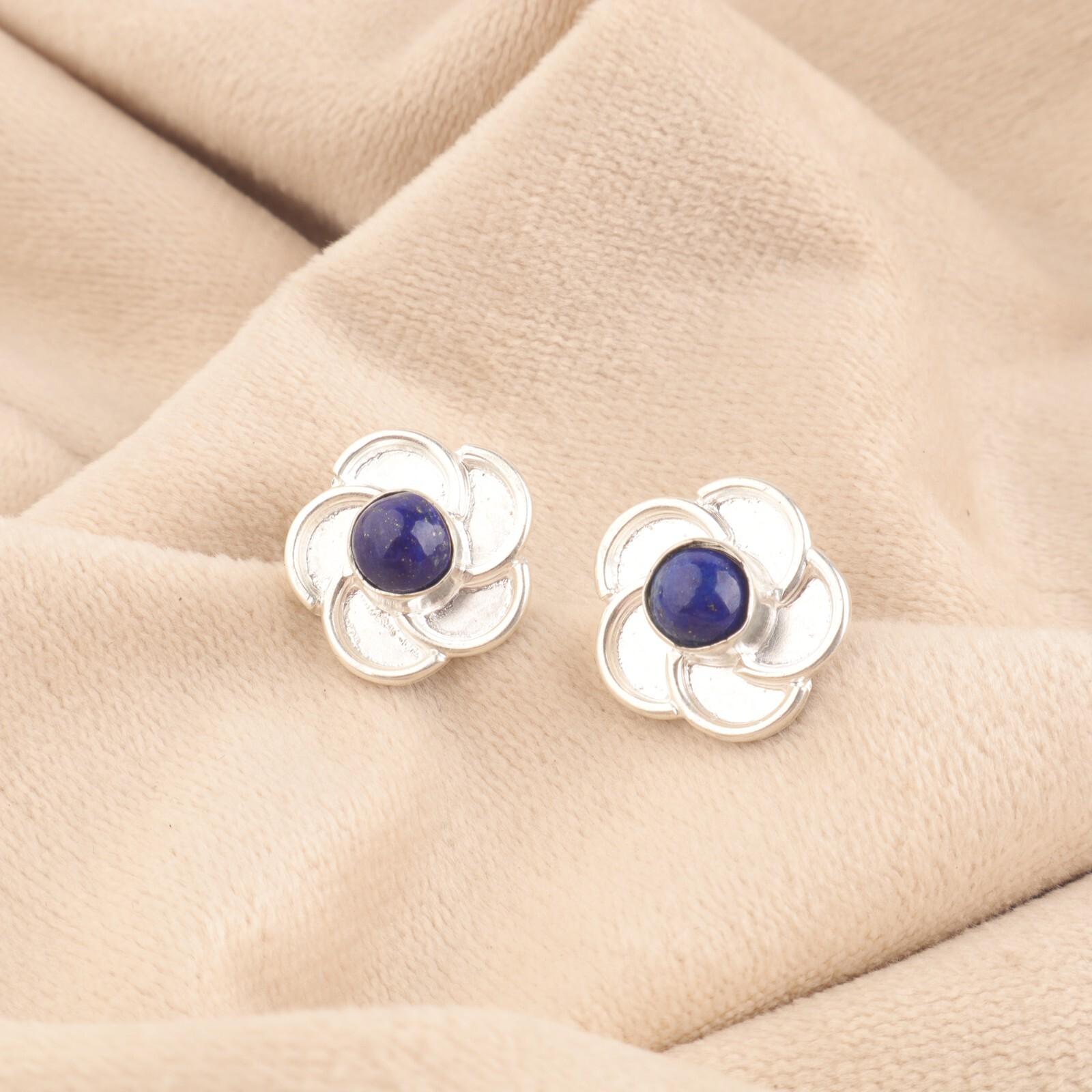 

День сестер Сделка Лазурит Драгоценный камень Пуссеты Новые Серьги Ювелирные изделия 925 Серебро EE-157-21