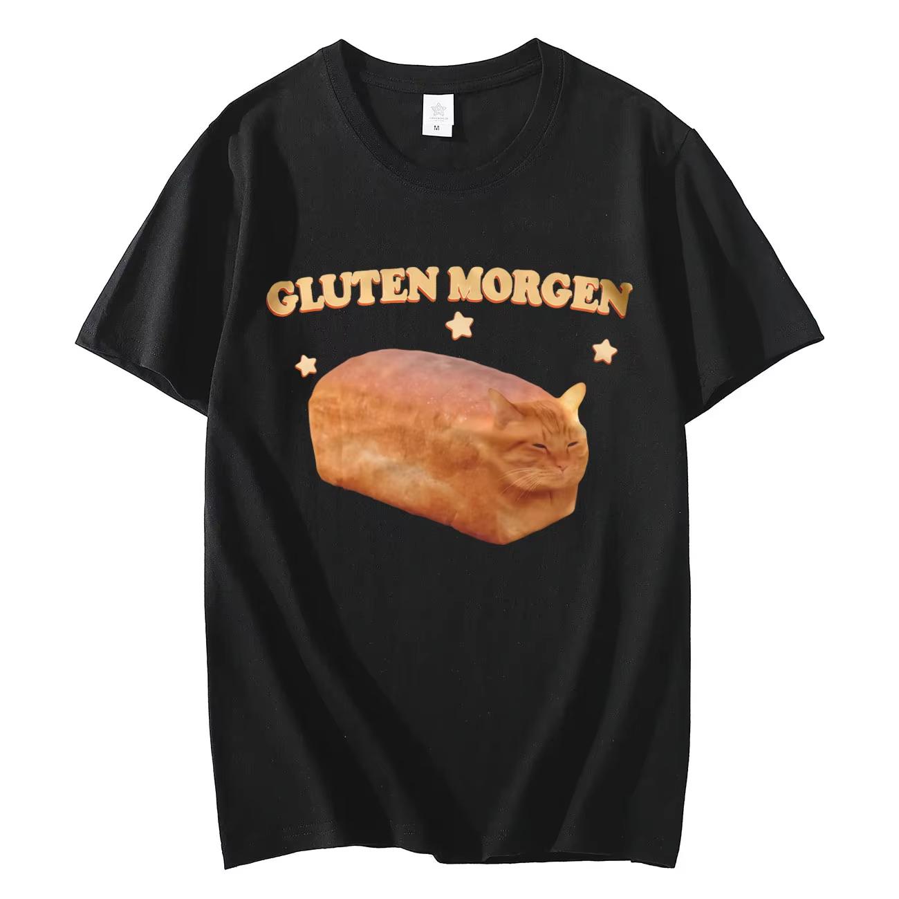 Gluten Morgen Funny Cat Meme T-shirt High Quality Fashion Oversized T-shirts Men Women Cotton Short Sleeve T Shirt S