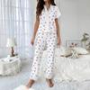 Cherry Print Lace Short Sleeve Pajama Set for Women