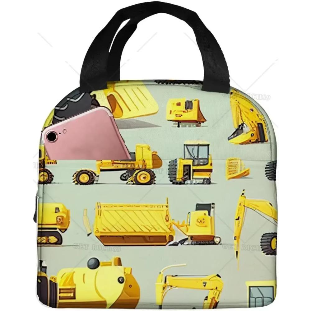 Construction Machinery and Equipment Set Insulated Lunch Bag for Women Men Cars Reusable Lunch Box for Office Work Picnic Beach