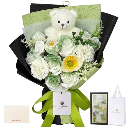 

fiorifiore 2025 New Arrival Soap Flower Bouquet with Cute Bear Gift Set, Premium Artificial Rose Bouquet, Perfect for Birthdays, Mother s Day, Anniver