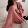 Suéter Estilo Coreano para Mujer Otoño Invierno Abrigo Holgado Suéter de Talla Grande Cárdigan de Punto
