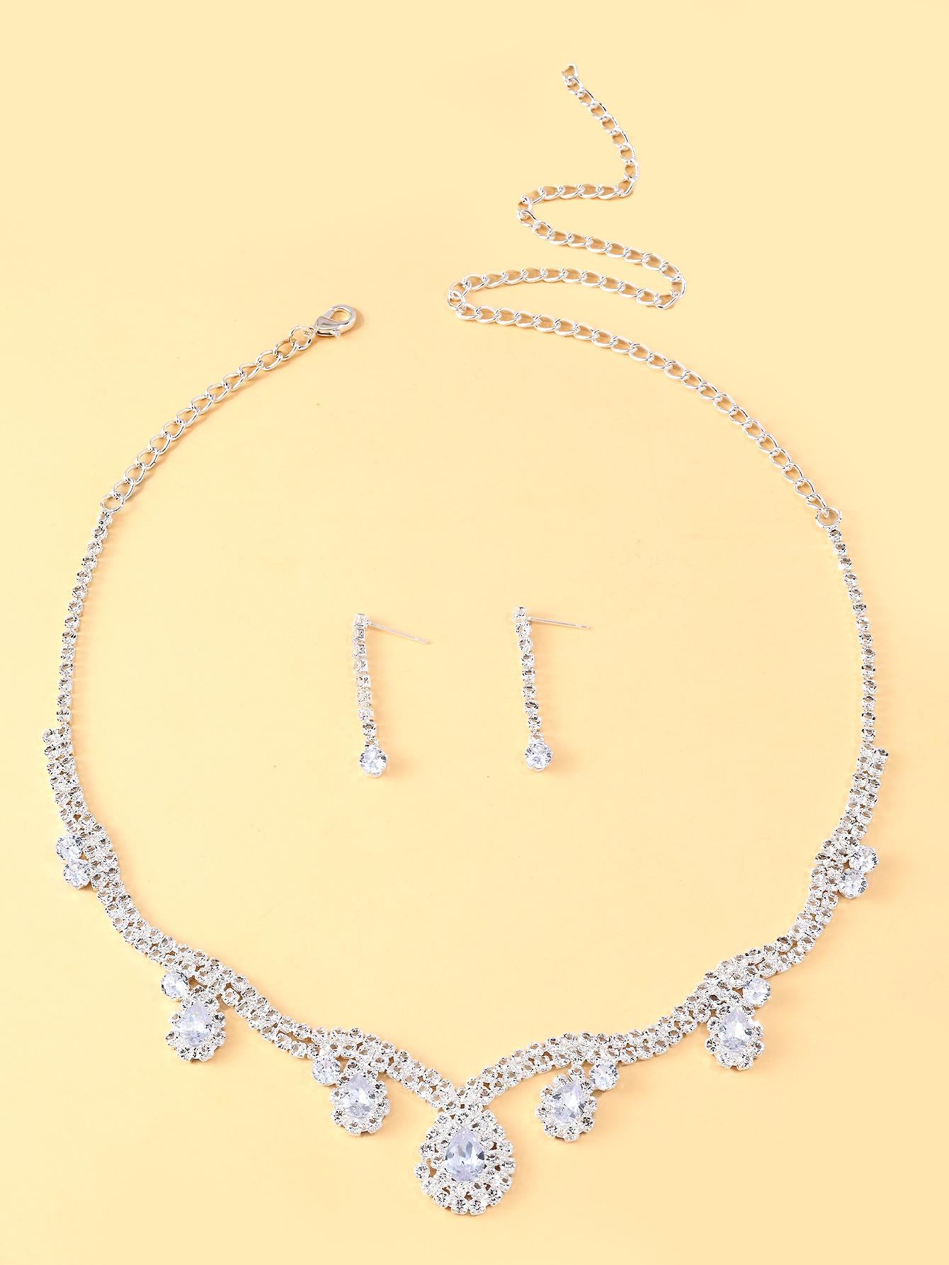 

StoneFans Pear-shaped Zircon Necklace Earrings Jewelry Set European And American Ladies High-end Wedding Banquet Accessories