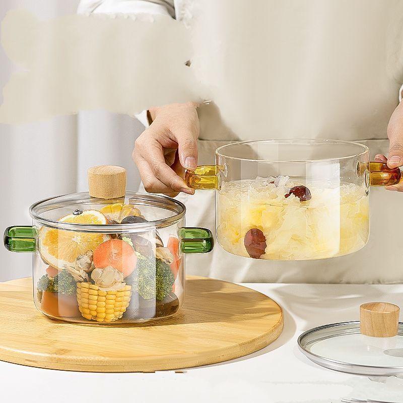

ZISIZ High Borosilicate Glass Soup & Stew Pot - Double Handle Set