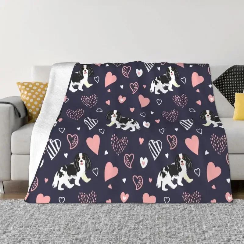 Cavalier King Charles Spaniel Blankets Flannel Winter Floral Bouquet Cute Dog Lover Breed Pet Portrait Throw Blanket For Bedroom