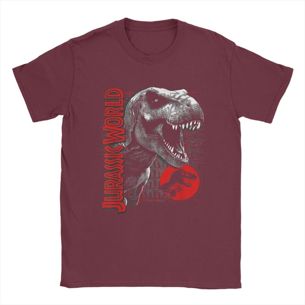 Fashion Jurassic T-Rex Grid World T-Shirts Men O Neck Cotton T Shirt Background Logo Short Sleeve Tee Shirt Printing Tops