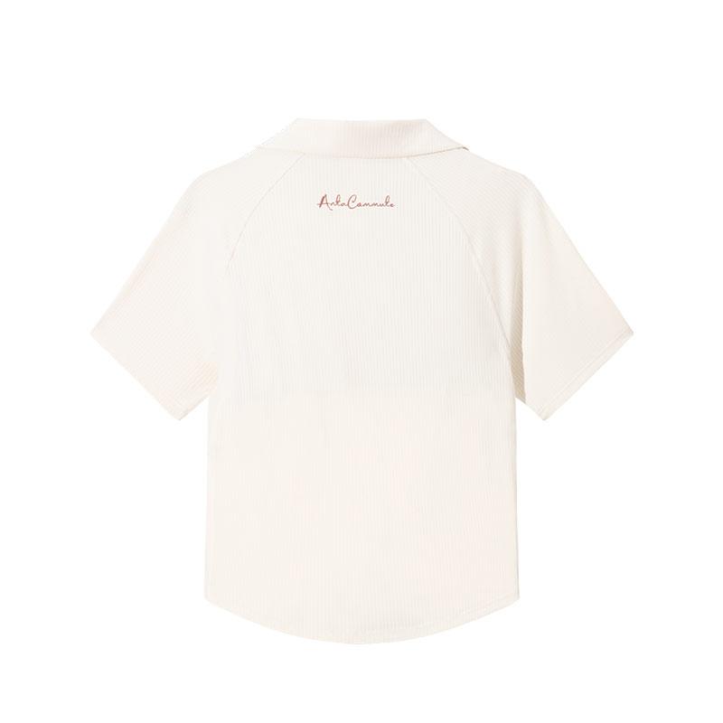 Anta Comfortable Simple Versatile Letter Slim Fit Polo Shirt Women Tops Corn-White 162527108-1