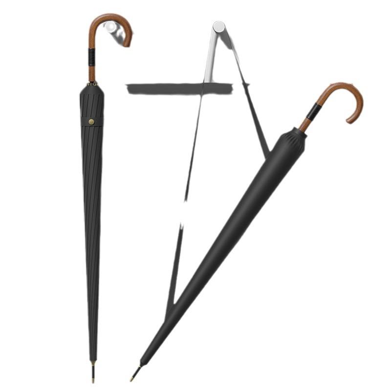 New 16-bone Automatic 280t Fabric Wooden Hand Men's Umbrella Copper Accessories Wooden Curved Handle Plus Umbrella