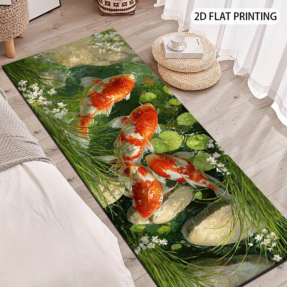 1Pcs Koi Carp Long Strip Non-Slip Washable Area Rug Runner for Entryway, Living Room, Bedroom & Patio