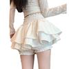 Women's Ballet-Style Puff Skort: Spring/Summer White Short Umbrella Skirt, Faux Two-Piece Design