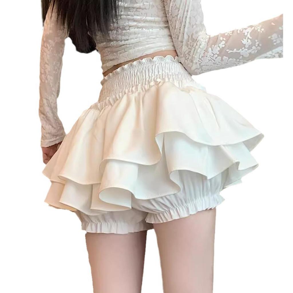 Women's Ballet-Style Puff Skort: Spring/Summer White Short Umbrella Skirt, Faux Two-Piece Design