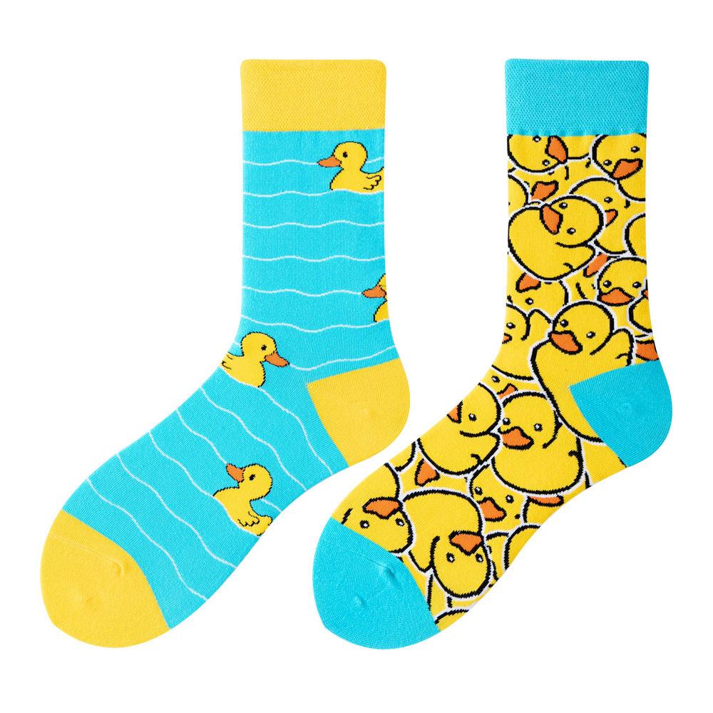 SMLSOX Summer Asymmetrical Mandarin Duck Couple Mid-Calf Colorful Christmas Cotton Fashion Socks