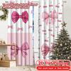 Flat Printing Curtains Without Rod Pink Bows Cherries Valentine Is Day Festival Popular Drapes Versatile Set Of 2 Made Polyester