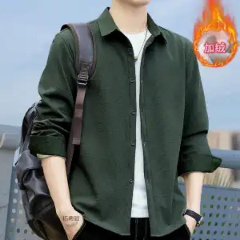 Neues Langarm-Samt-Verdicktes Warmes Hemd Herren Einfarbig Trendiges Freizeit-Hemd