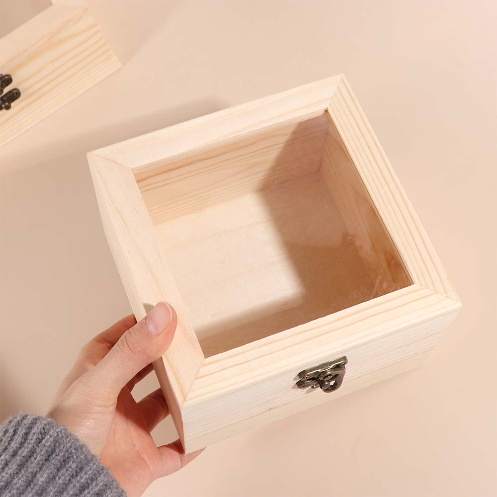 Retro Jewelry Box Rectangular Desktop Organizer Clamshell Container Wooden Storage Box Family