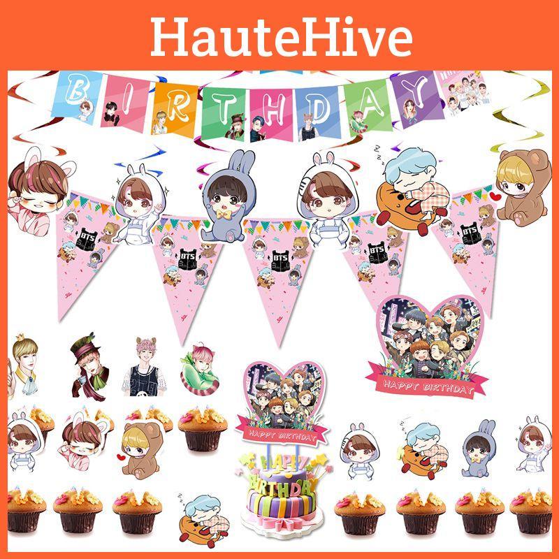 Vibrant Bts Bangtan Boys Birthday Party Supplies Decor With Happy Birthday Banner And Cake Topper
