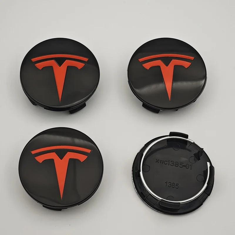 Car Sticker Tesla 4pcs ABS 56mm Tesla Model 3 Model Y Badge Covers Hub Caps Wheel Center Caps for Tesla Model Y X S 2023 Auto Ac