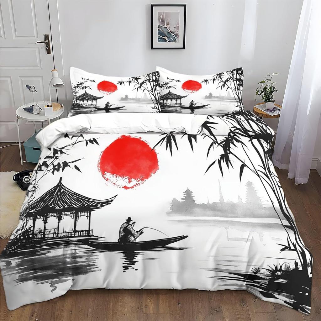 Copripiumino Matrimoniale 3D Fiore di Ciliegio, Set Biancheria da Letto a Tema Giapponese Fiori di Ciliegio, Set Copripiumino e Federe in Microfibra 50x75cm