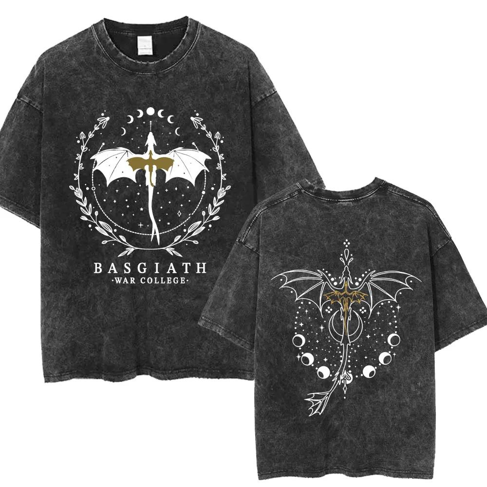 Limted Basgiath War College Washed Tshirts Fourth Wing Dragon Rider Men Women T Shirt Trendy Retro Loose Cotton Tees Streetwear