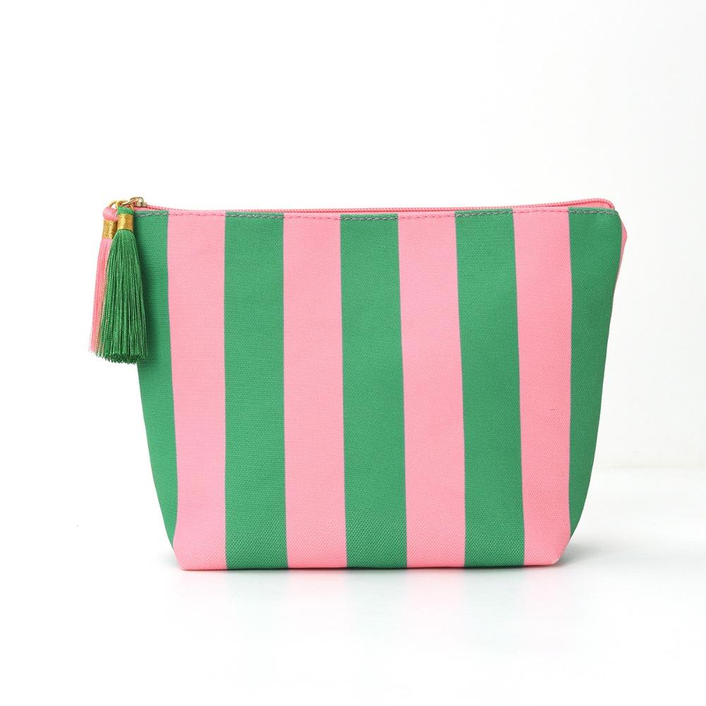 Portable Design Corduroy Material Makeup Bag Large Capacity Stripe Pattern Toiletry Bag Storage Bag Travel Use