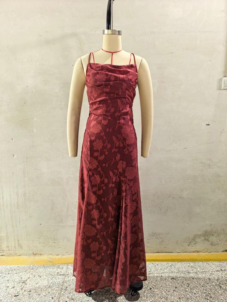 European & American Style Wine Red Spaghetti Strap Sexy Evening Gown for Women