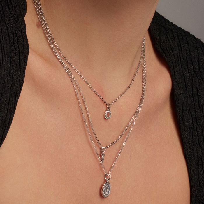 Collier - Luxenter - Alphabet G - Zirconium Brillant - Plaqué Rhodium - 42 Cm + 3 Cm