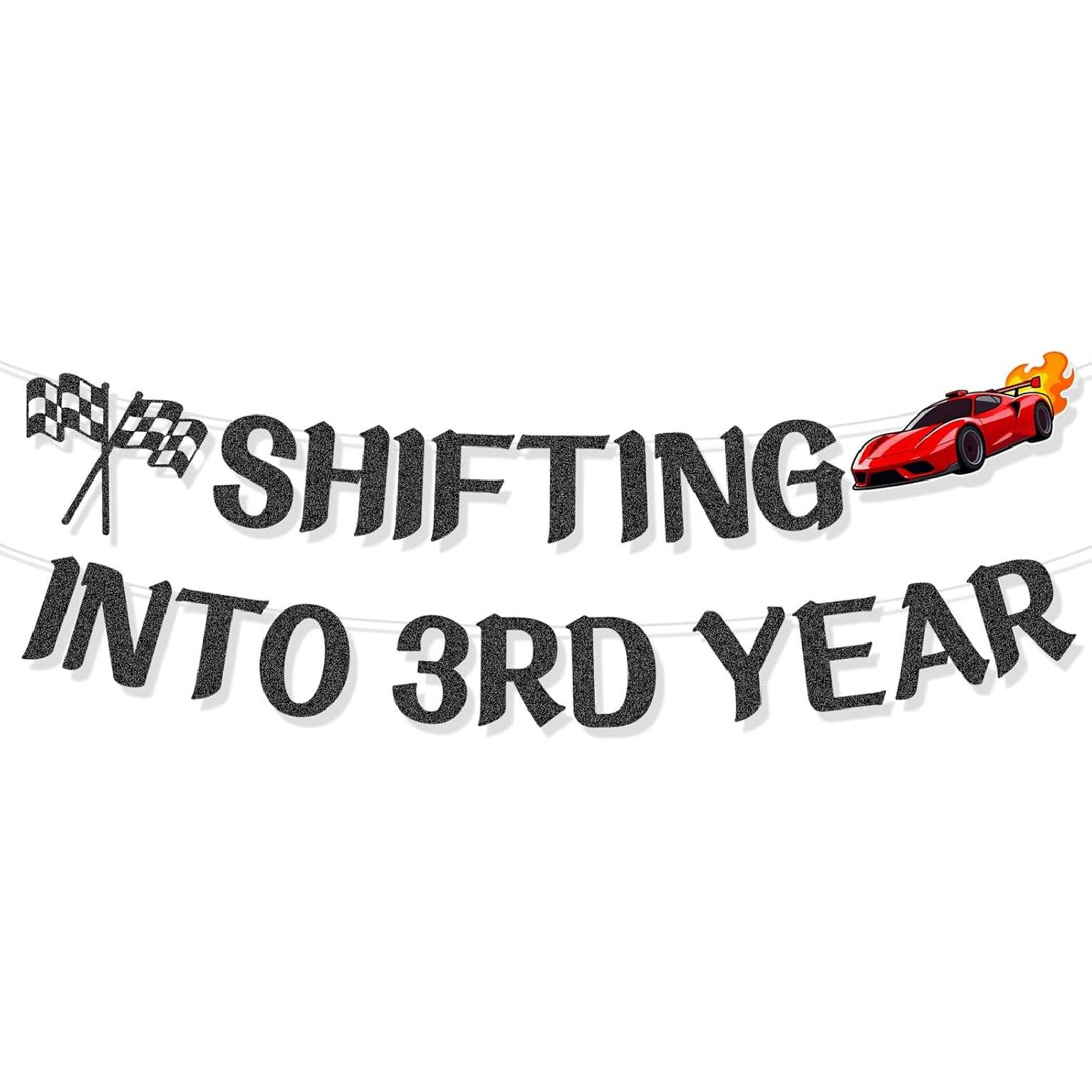 Flag Racing Theme Third Birthday Banner, 3rd Racing Cars Themed Birthday Party Banner Decorations Supplies, Racing Decor Supplies for Boys Suitable