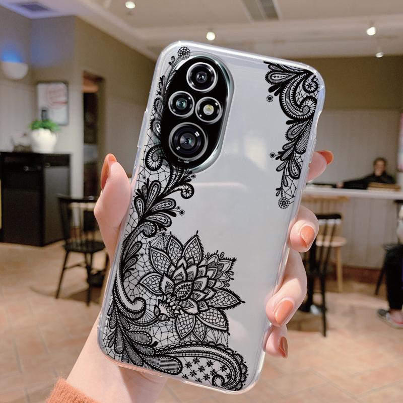 Für Honor 200 Pro Handyhülle Mode Blume Transparente Rückseite Für Honor 200Pro Weiches TPU Silikon Anti-Drop Bumper Fundas