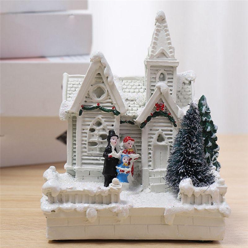 ABBY-Christmas Scene Village Town Winter Snow Village LED Light Decoration Gift Holiday Desktop Decoration