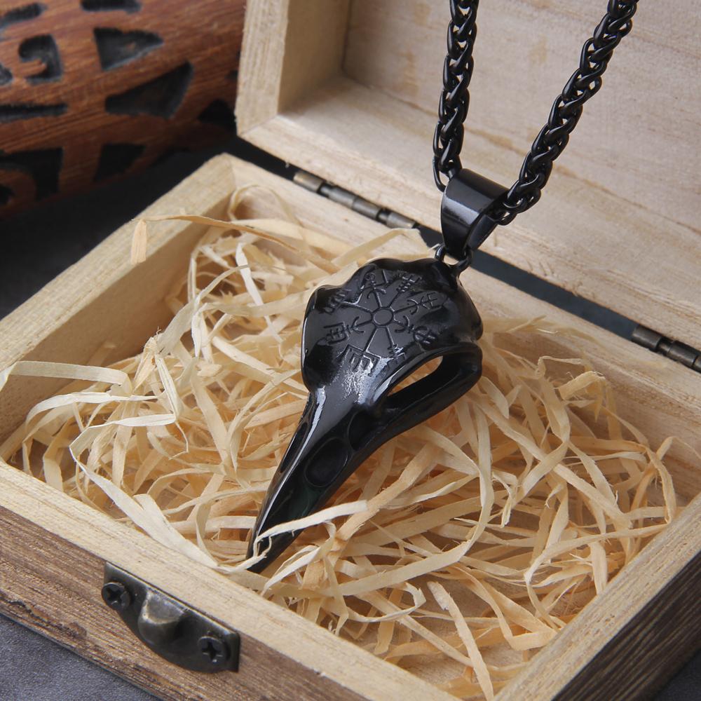 Men Viking Raven Pendant Necklace Stainless Steel Crow Necklace For Male Cool Fashion Jewelry Berserk Rune Retro Pirate Style