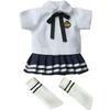 HIGHAWK Obitsu 11 (OB11) Obitsu Doll 11cm Body Short-Sleeved Uniform Set for Dolls - Includes Outfit, Skirt, Tie, and Socks - Female (White)