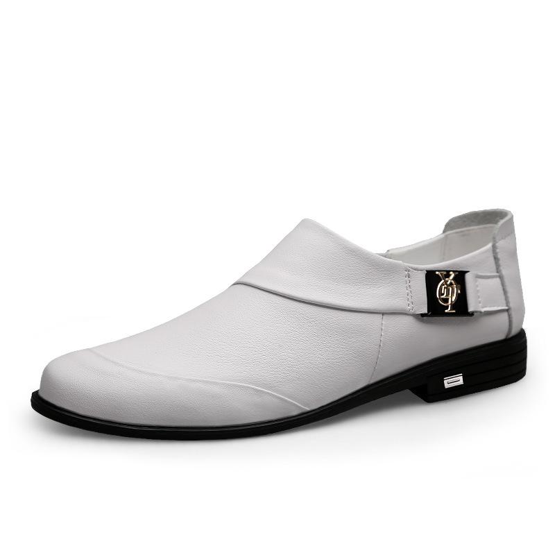 

67 Men S Shoes Leather Shoes Leather Business Casual Shoes Spring Low-Top Feet First Layer Cowhide Surface Single Shoes One Pedal 37 белый
