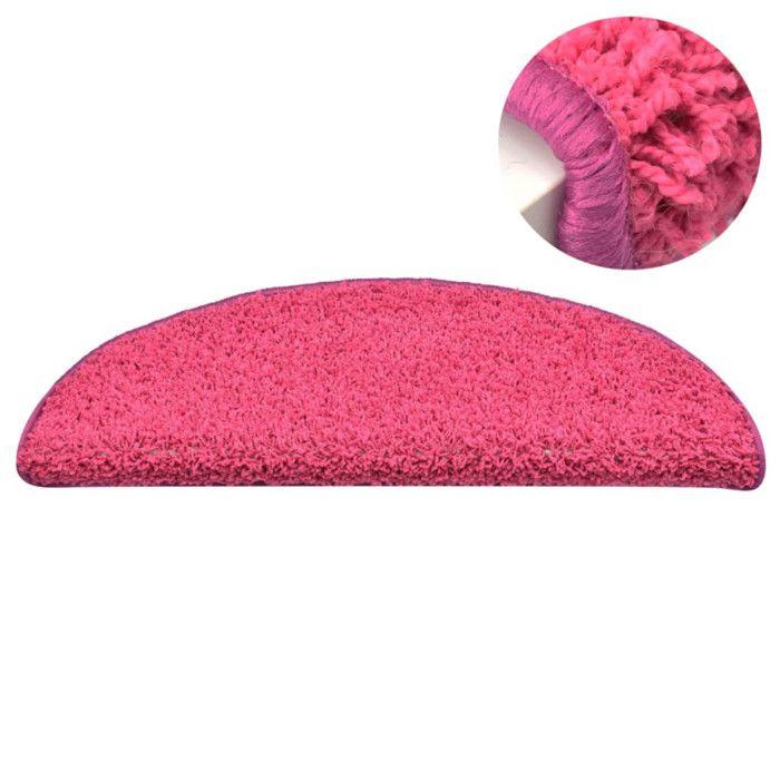VidaXL Tapis d'escalier 15 pièces 56 x 17 x 3 cm Rose Demi-rond 322380