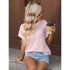 2026 Summer New Women's Round Neck Knit Top Short Sleeve Color Block Loose T-Shirt