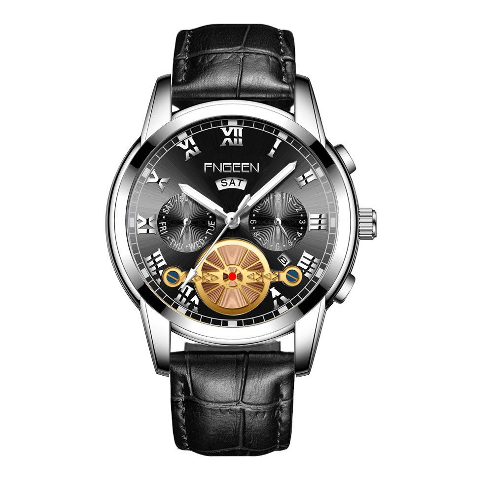 New Watch Men's Trend Fashion Black Watch Men's Flywheel Steel Belt Black King Kong Non-Mechanical Men's Watch