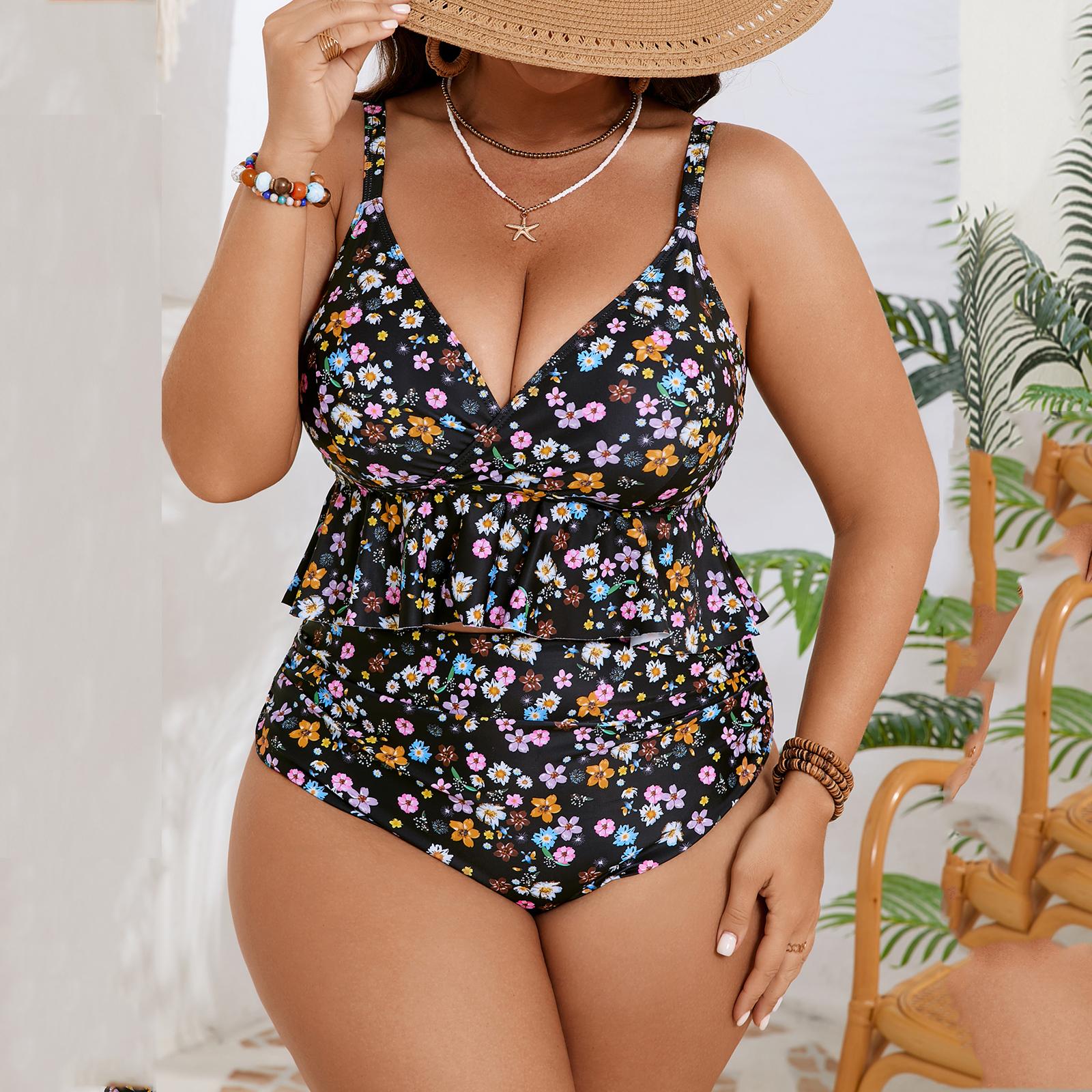 

Жіночий двокомпонентний набір бікіні Великого розміру Роздільний купальник XL чорний