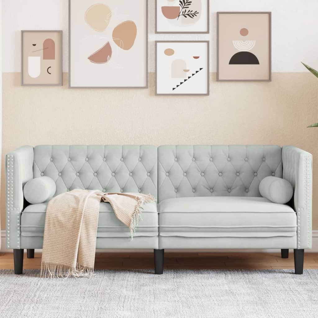 Chesterfield Sofa with Neck Pillows 2 Seater Light Grey Velvet