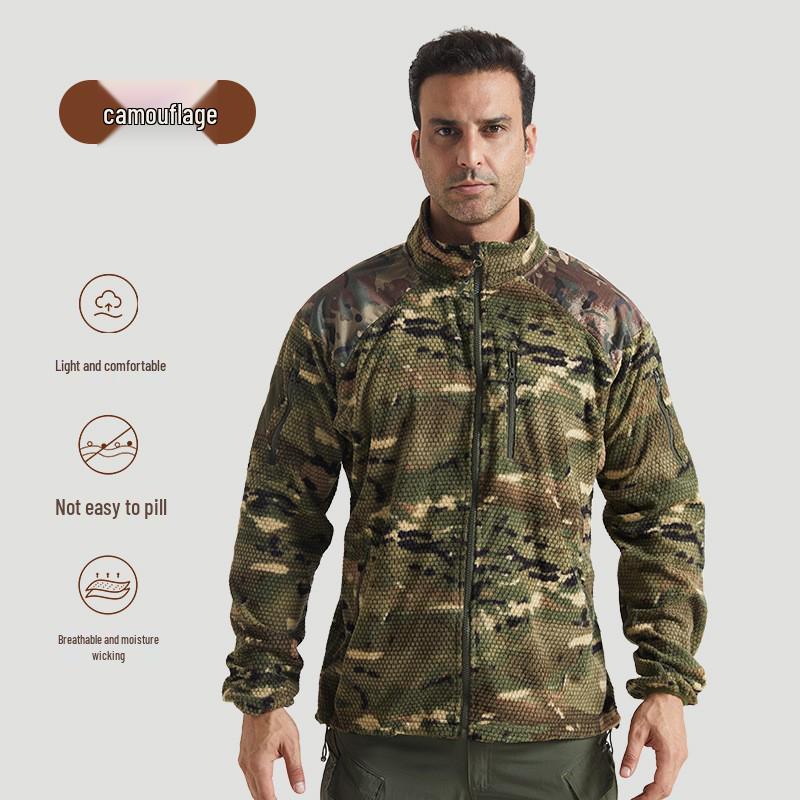 Herren Taktische Fleece Kapuzenjacke mit Stehkragen