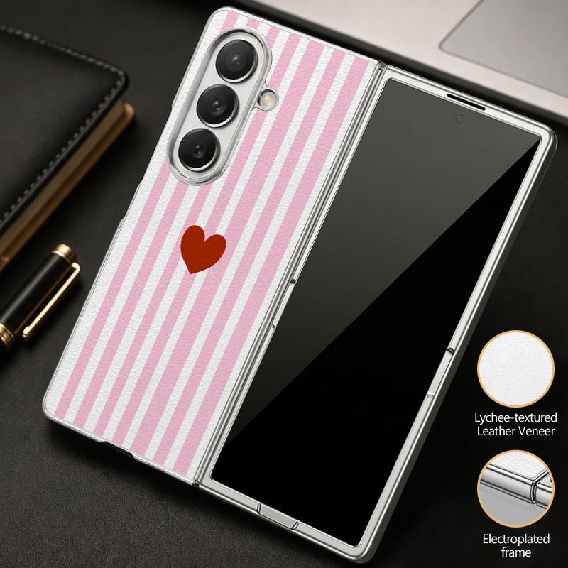 Stripe Heart Pattern Case For Samsung Z Fold 8 Ultra 7 6 5 Hybrid 3in1 Leather Skin Plating Folding Phone Cover For Galaxy Z Fold8 Fold7 Fold6