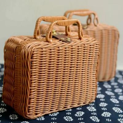 Ručně pletený ratanový proutěný koš na ovoce, čaj, svačiny, chléb, kosmetiku, obdélníkový úložný box, domácí kuchyňské potřeby