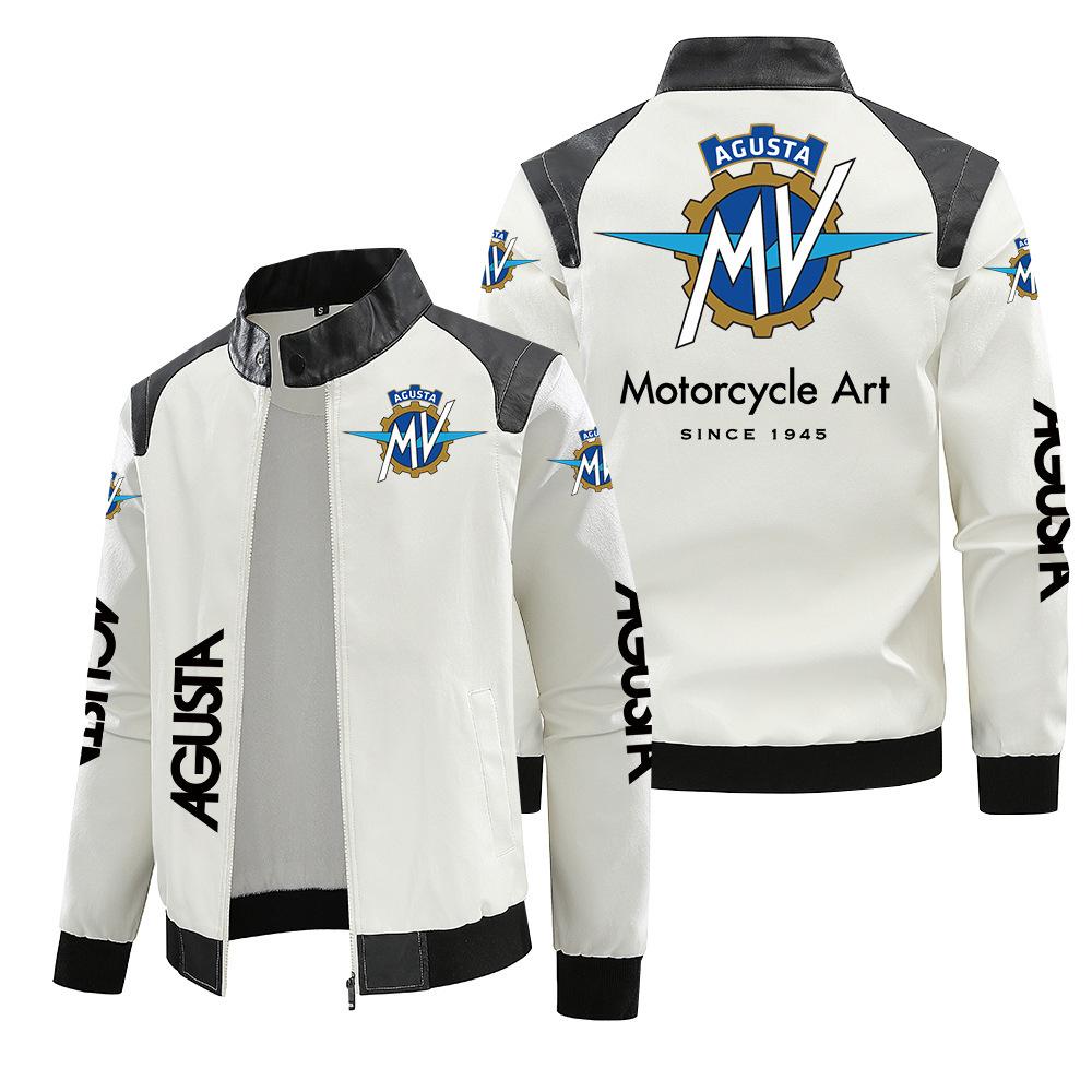 [European size velvet] AGUSTA punisher car logo leather jacket large size printed autumn and winter jacket pu high-end men's clip