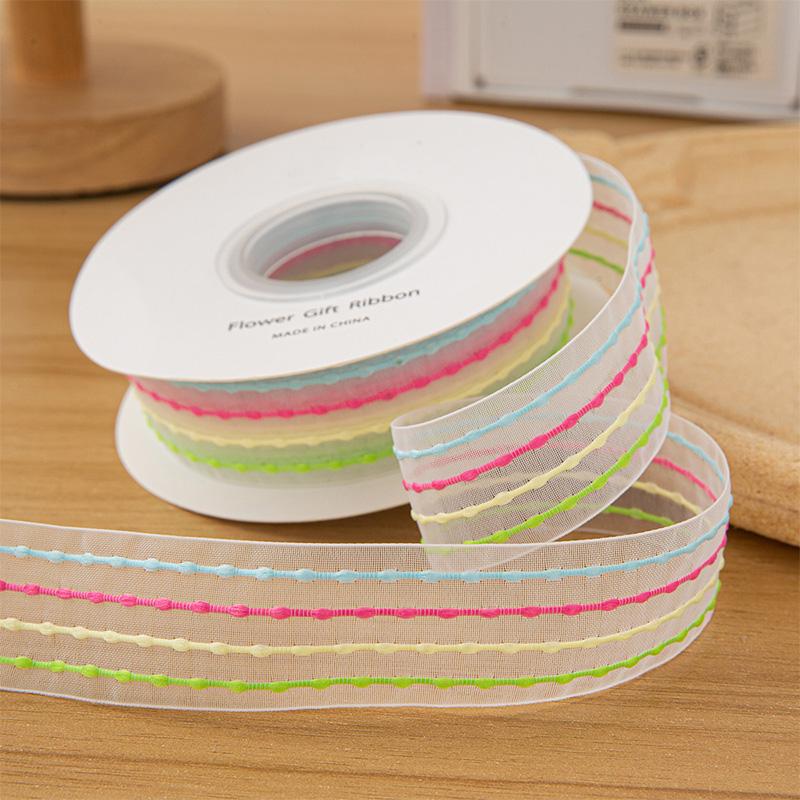 10yards/Roll Bow Ribbon Transparent Rainbow Color DIY Silk Ribbon 9 Meters Bouquet Gift Packaging 2.5cm Bubble