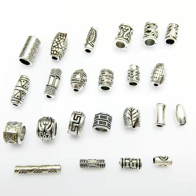 Cuentas de barril de gran agujero de plata tibetana retro para hacer joyas