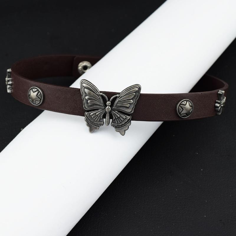 Meier Vintage y2k butterfly leather necklace - subculture choker