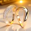 Female White Zircon Stone Engagement Ring Set Vintage Gold Color Bridal Wedding Bands Party Jewelry For Women