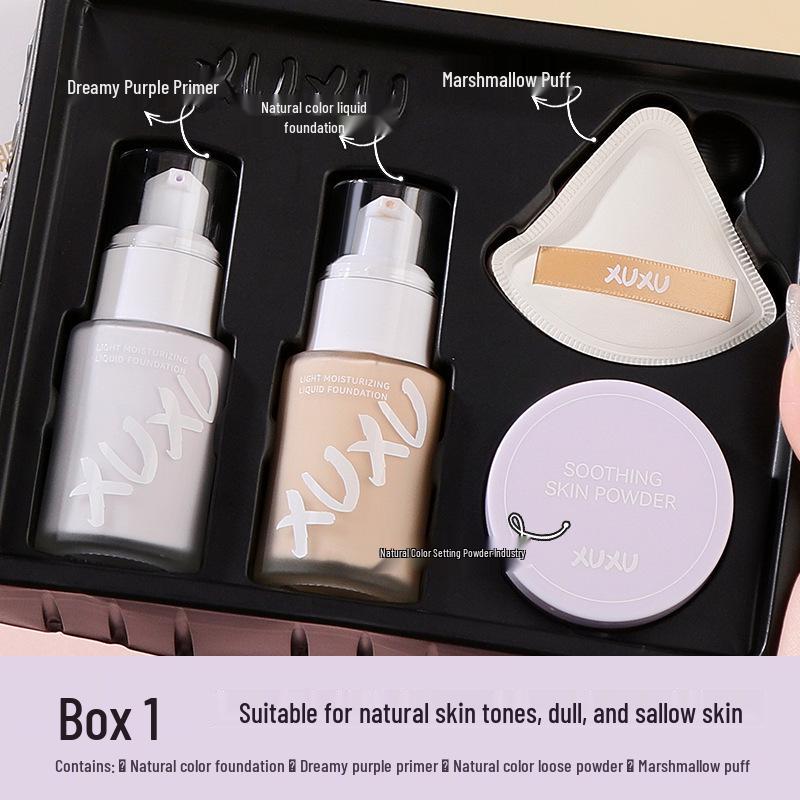 XUXU Lightweight Skin Base Makeup Set: Four-Piece Cosmetic Kit for Students and Parties