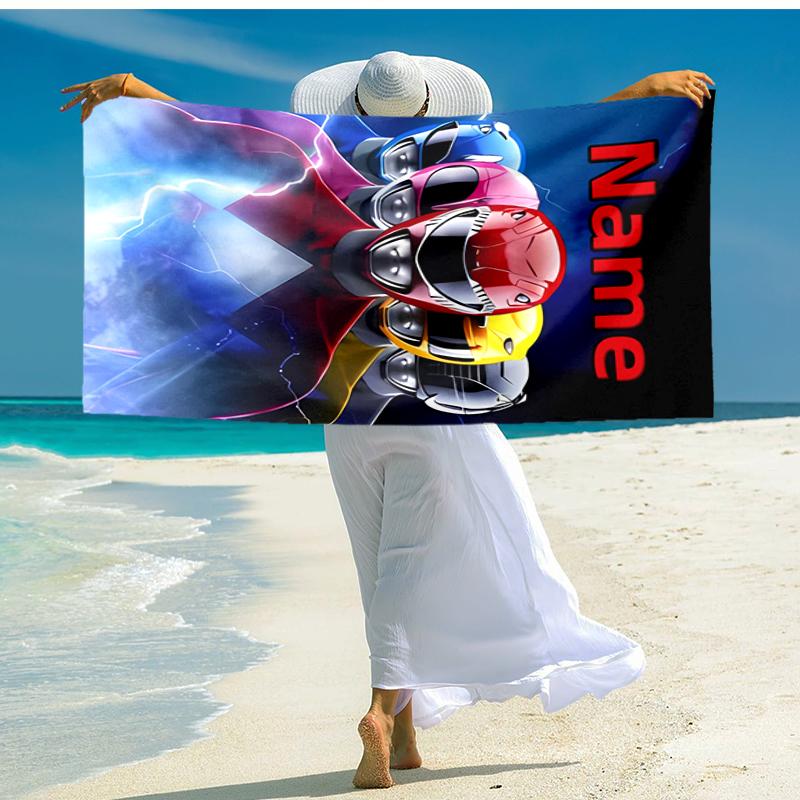 Personalized customized proof beach towel with Mighty Morphin Power Rangers pattern - soft, absorbent,quick-drying,perfect swimming,camping&bathing