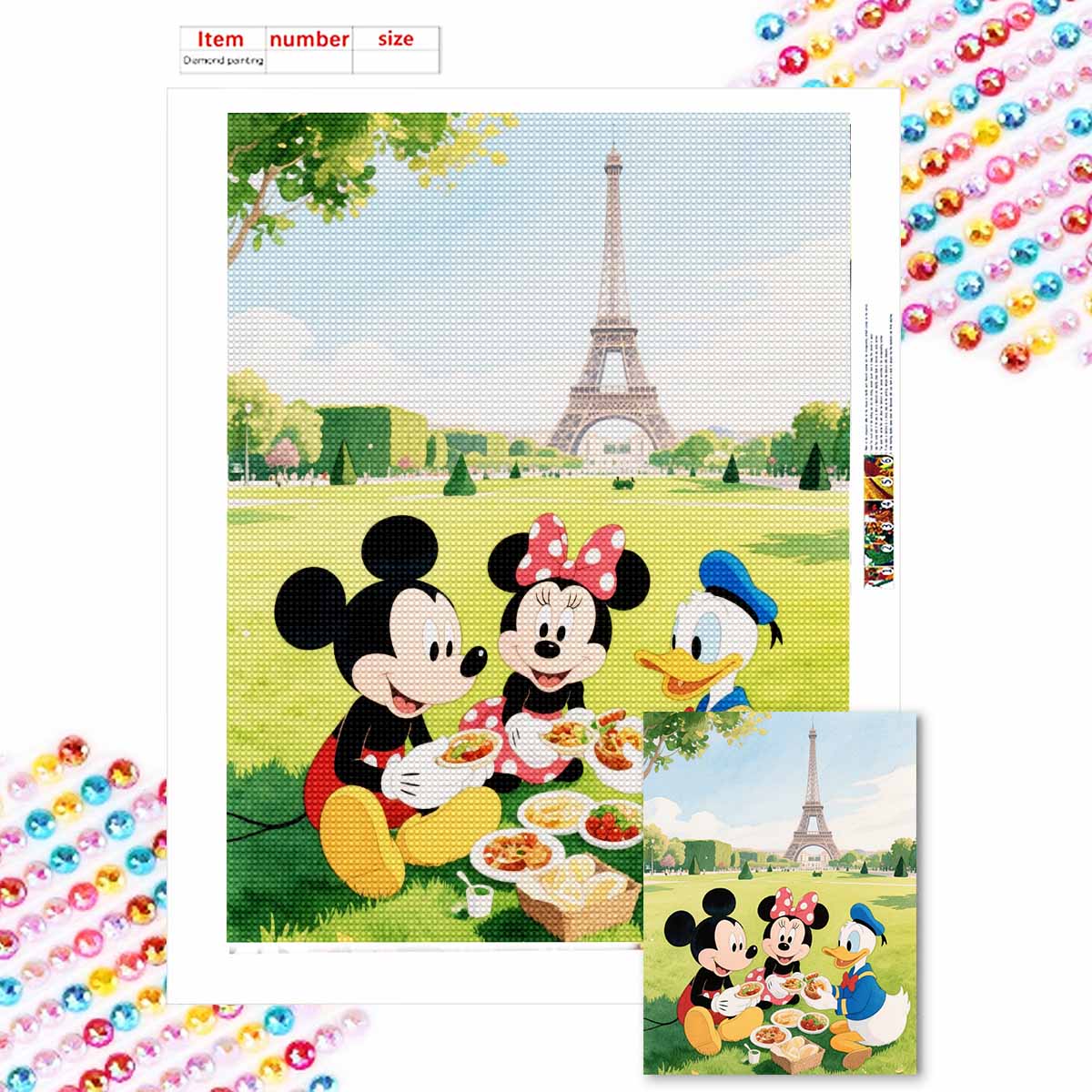 

Алмазная мозаика Красочная алмазная живопись Микки и Минни Полная круглая вышивка Мультяшные креативные хобби Декор для стен Round 20x30cm