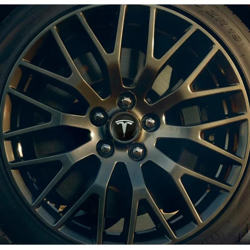 Car Sticker Tesla 4Pcs Car Wheel Hub Center Cap Sticker Metal Decals Accessories For Tesla Model 3 Model S X Y Cybertruck Roadst