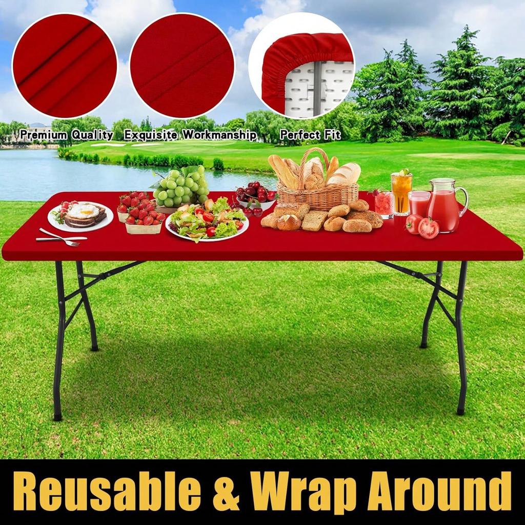Christmas Decorative Tablecloth, Elastic Fit Tablecloth For 6ft Rectangular Tables, Stretchable And Washable Patio Tablecloth, Suitable For Outdoor